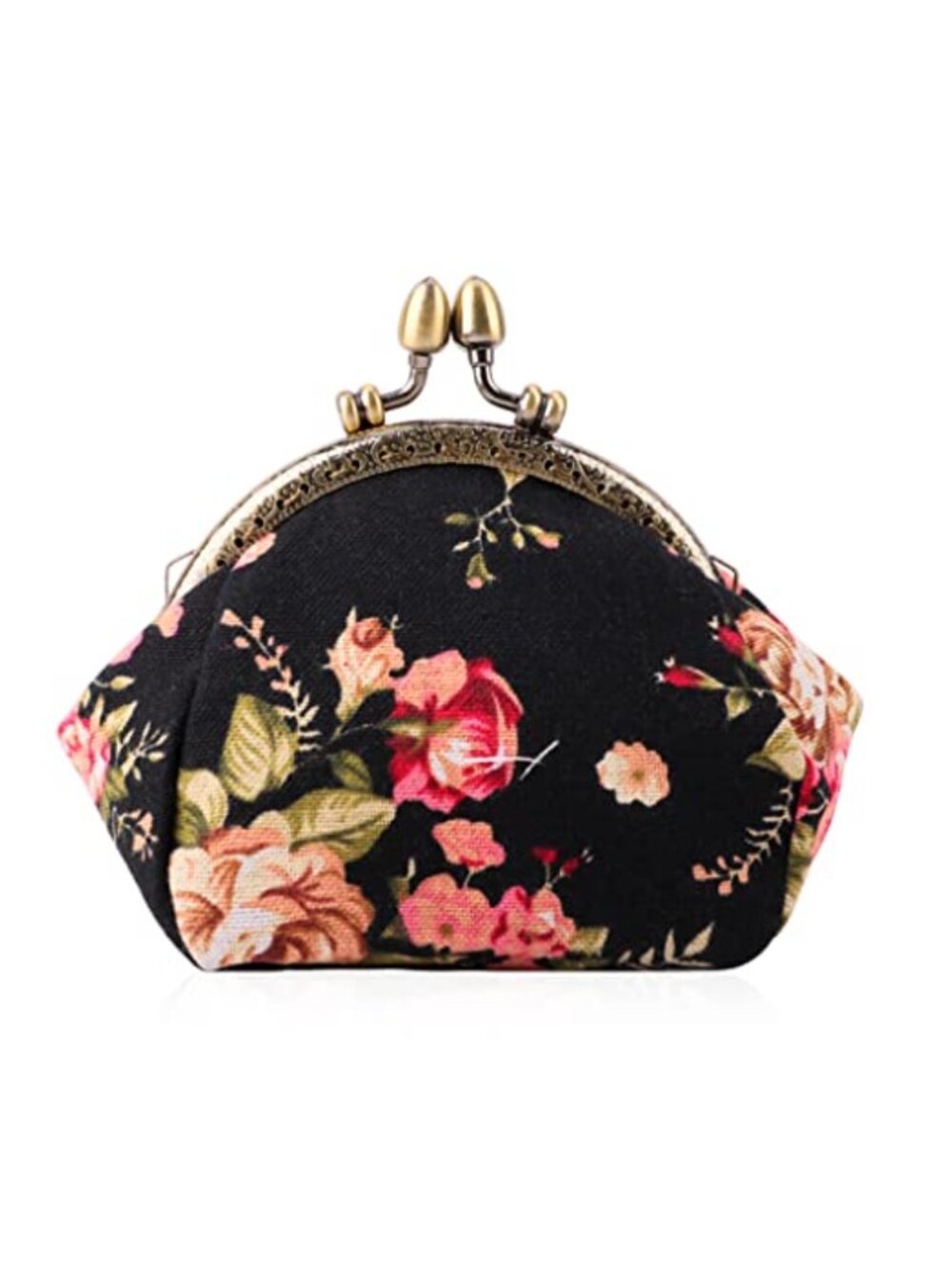 Floral Canvas Kiss Lock Coin Pouch Small Clutch Wallet Card Holder Women